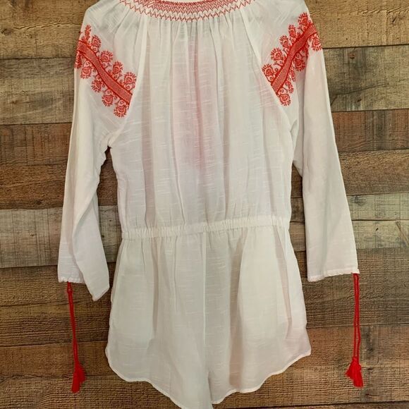 J. Crew white shorts romper orange embroidery long sleeve size‎ small - Picture 8 of 13